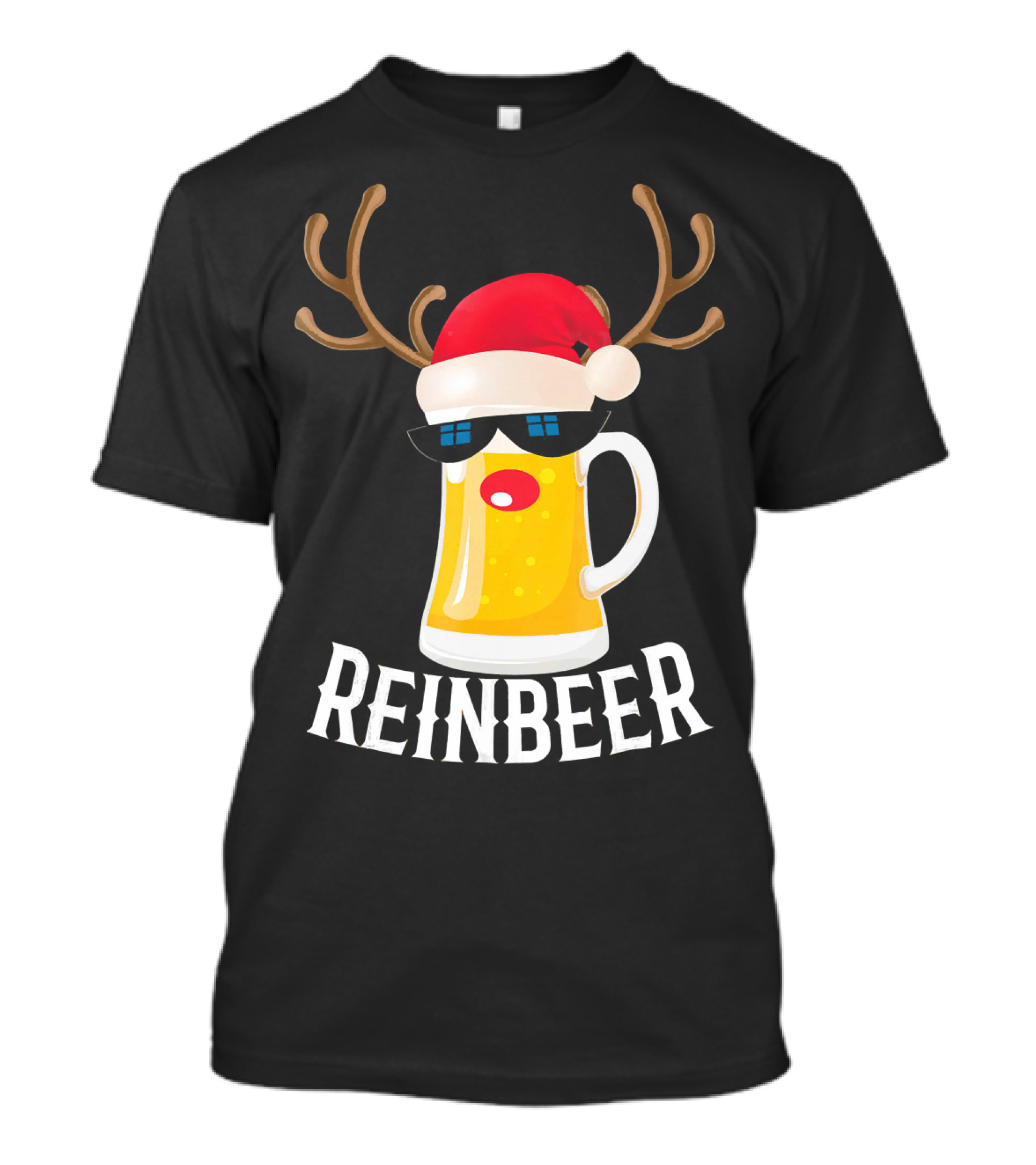 Reindeer Beer Christmas Funny Drinking Reinbeer Santa Hat T-Shirt