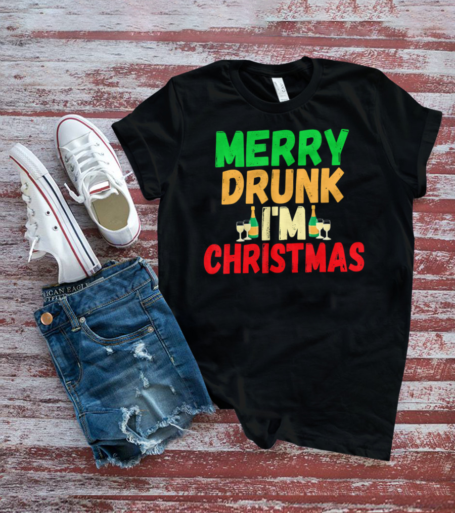 Merry Drunk I'm Christmas Winter Holiday Drinking T-Shirt