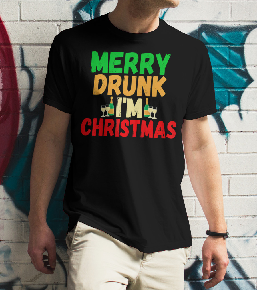 Merry Drunk I'm Christmas Winter Holiday Drinking T-Shirt