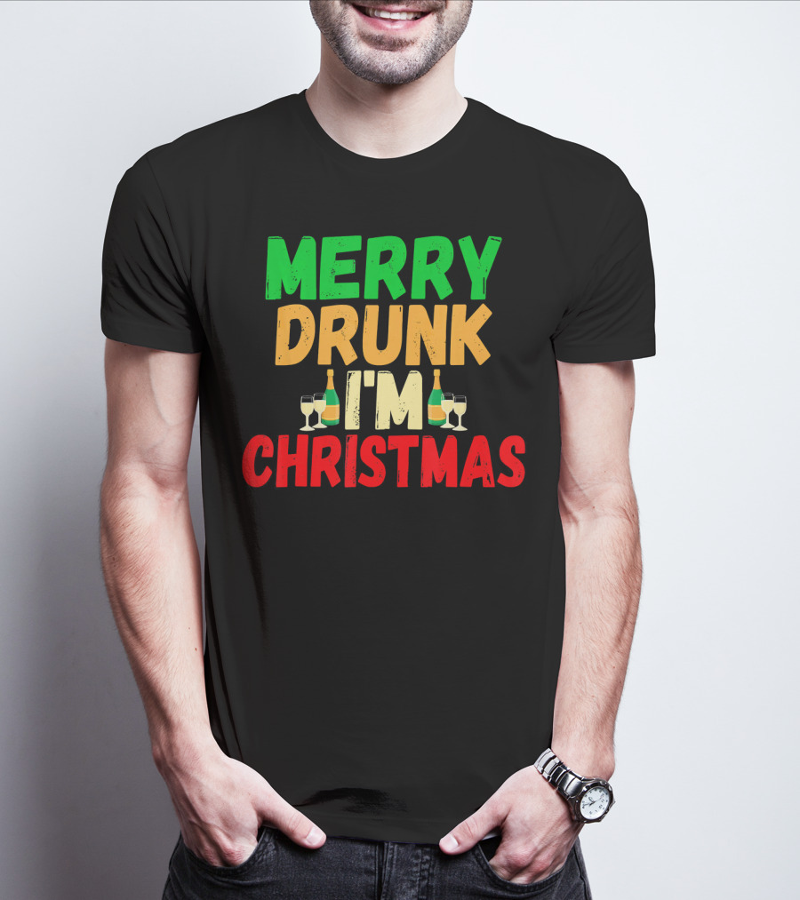 Merry Drunk I'm Christmas Winter Holiday Drinking T-Shirt