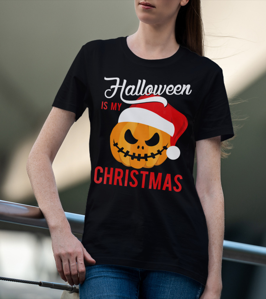 Halloween Is My Christmas Pumpkin Santa Hat T-Shirt