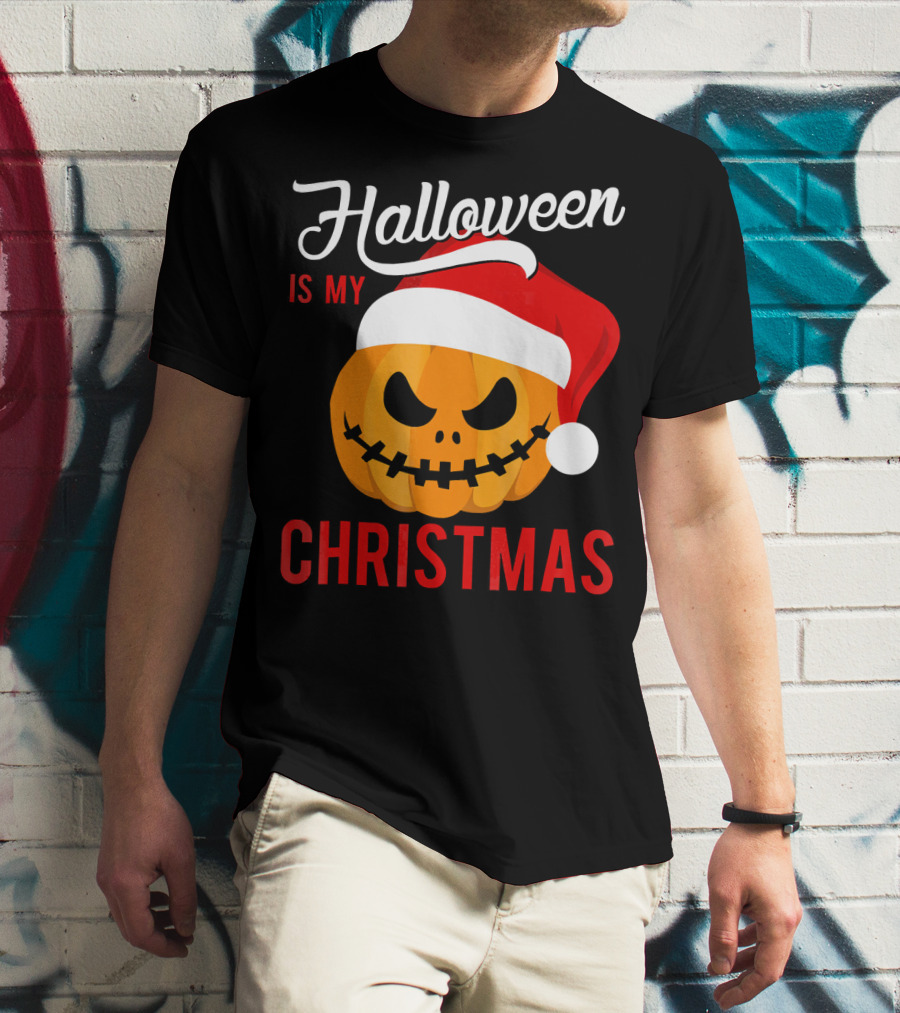 Halloween Is My Christmas Pumpkin Santa Hat T-Shirt