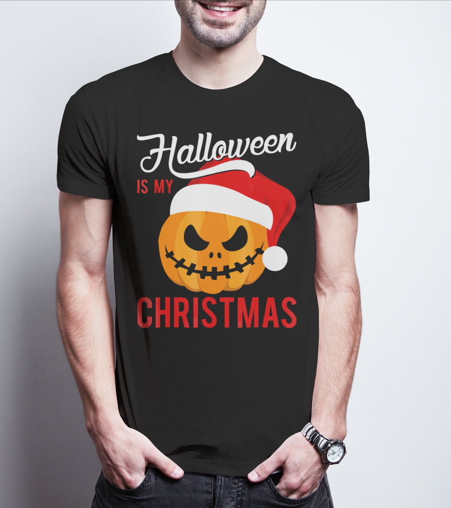 Halloween Is My Christmas Pumpkin Santa Hat T-Shirt