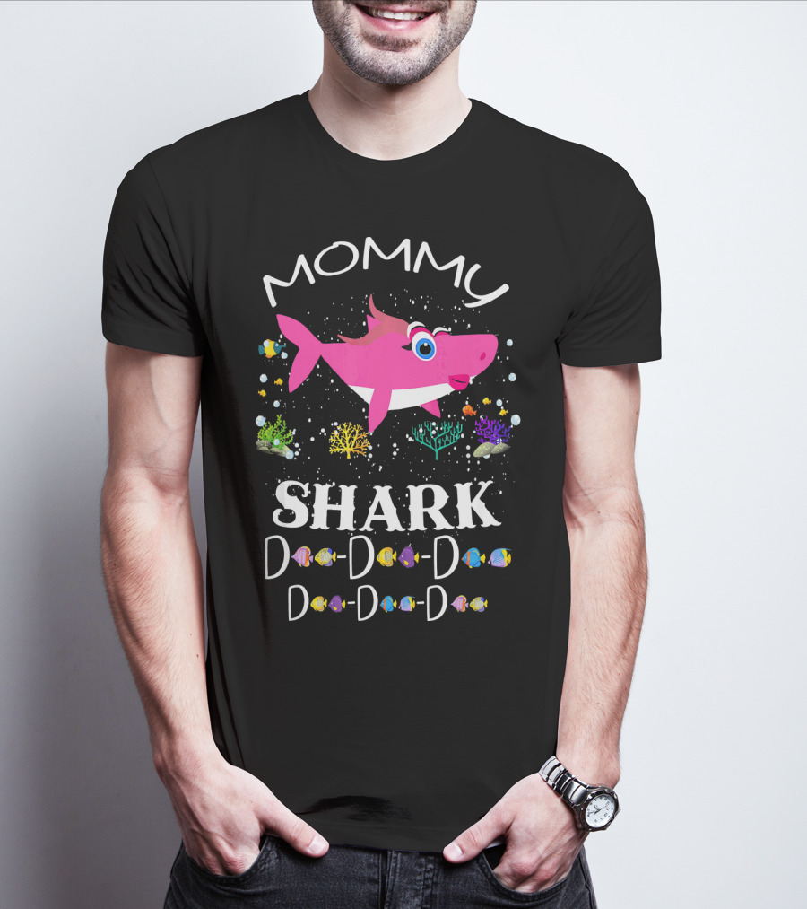 Mommy Shark Doo Doo Doo Colorful Underwater Scene T-Shirt