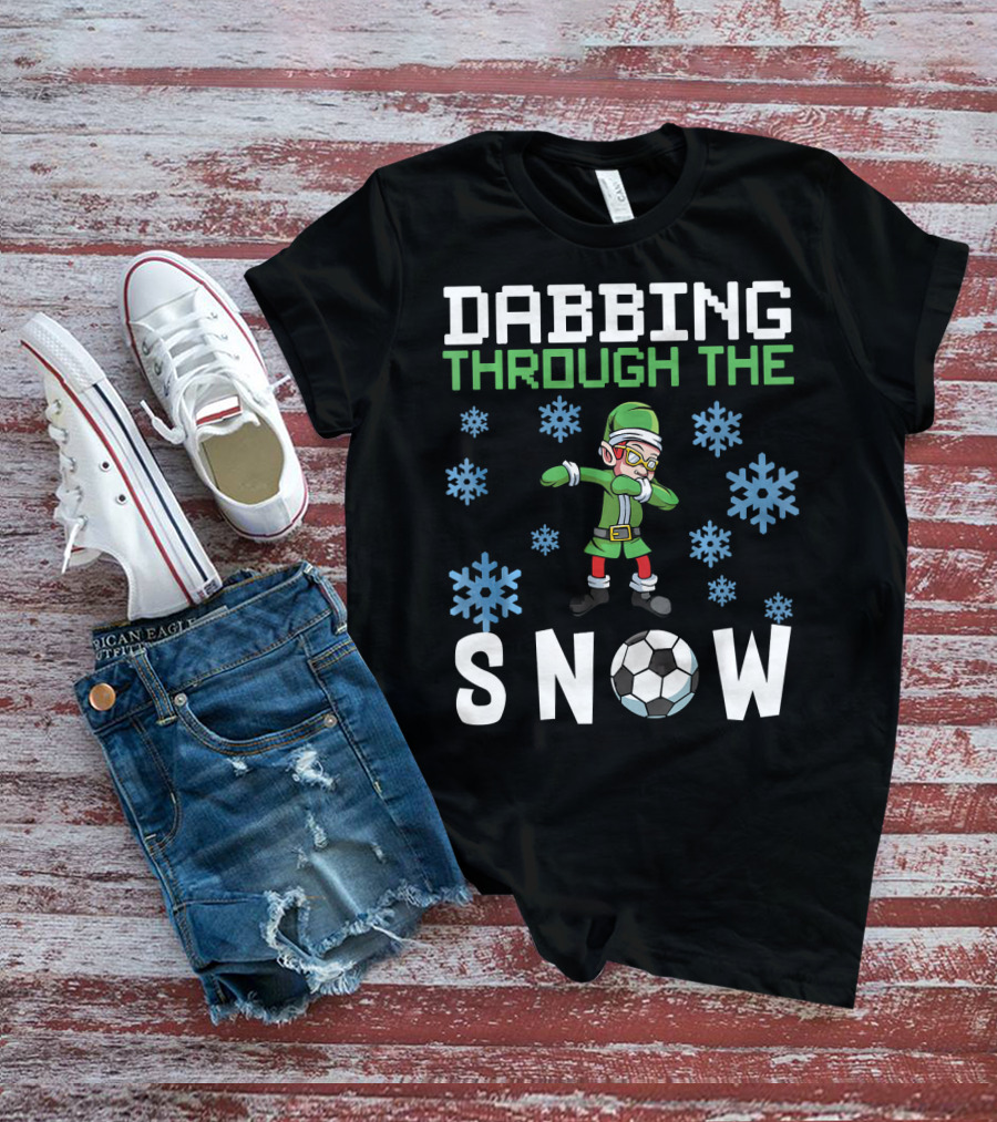 Dabbing Through The Snow Elf Soccer With Snowflakes And Soccer Ball T-Shirt