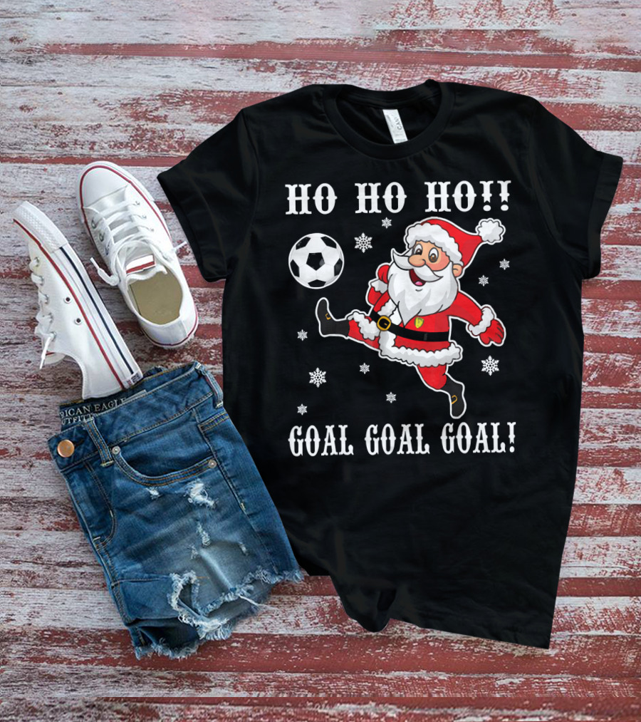 HO HO HO Santa Soccer Goal Goal Goal Snowflakes T-Shirt