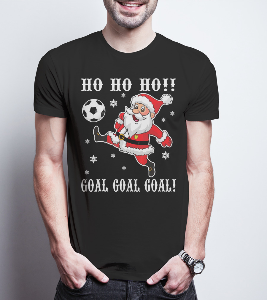 HO HO HO Santa Soccer Goal Goal Goal Snowflakes T-Shirt