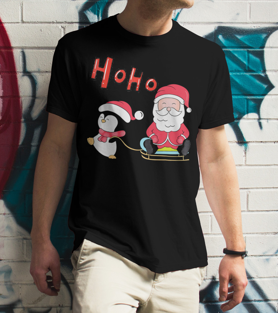 Ho Ho Santa Penguin Merry Christmas Happy Family T-Shirt