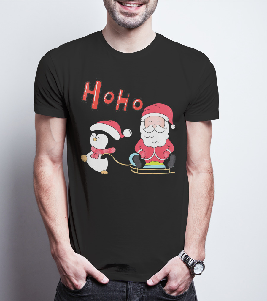 Ho Ho Santa Penguin Merry Christmas Happy Family T-Shirt