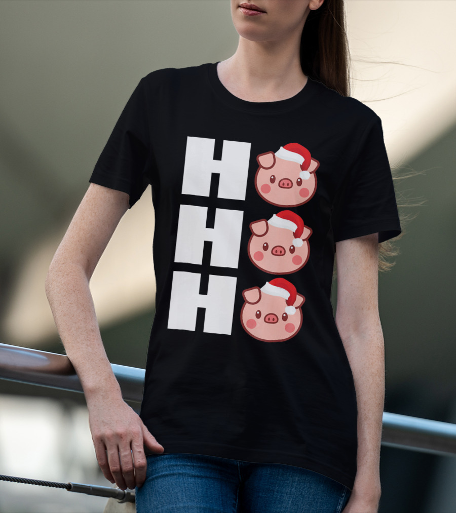 HO HO HO Santa Hat Funny Pig Christmas T-Shirt