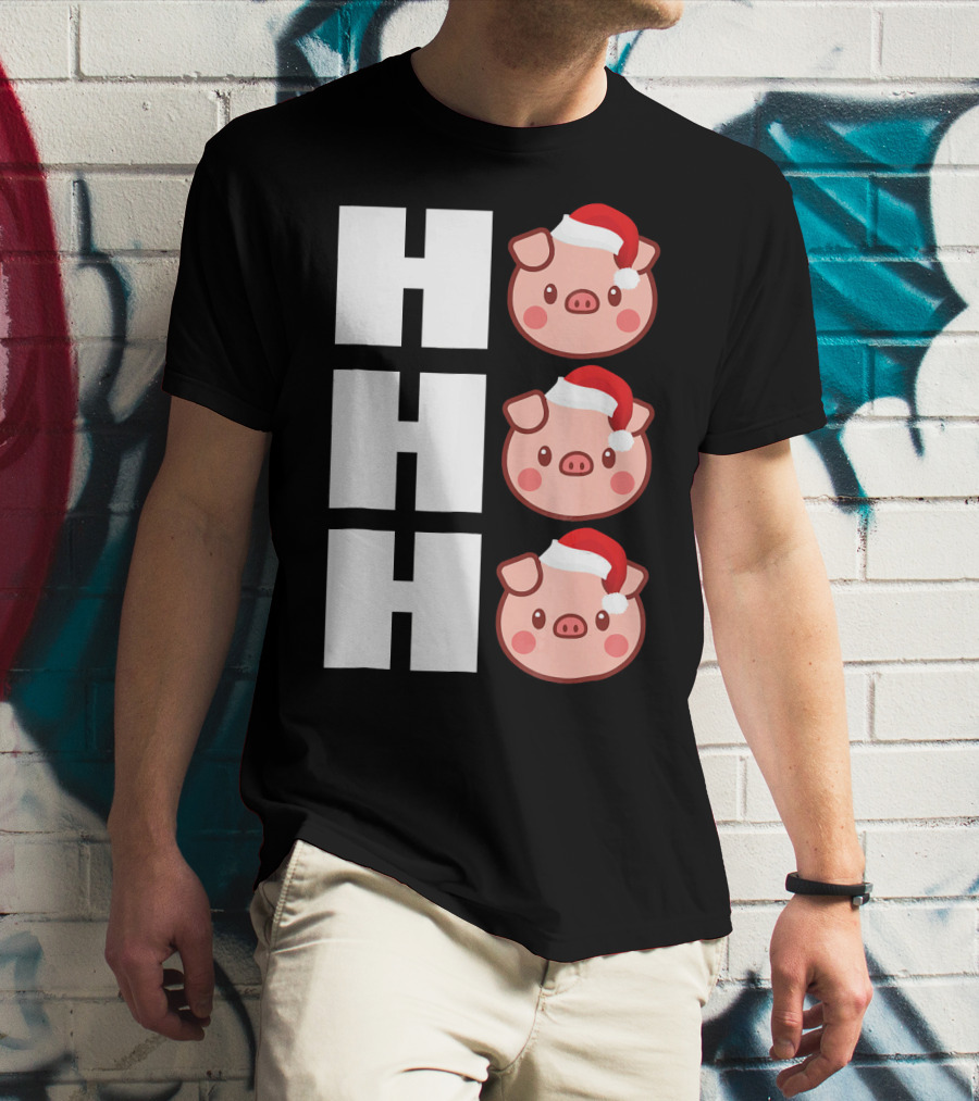 HO HO HO Santa Hat Funny Pig Christmas T-Shirt