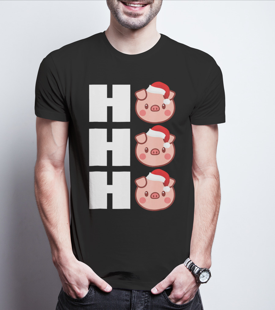 HO HO HO Santa Hat Funny Pig Christmas T-Shirt