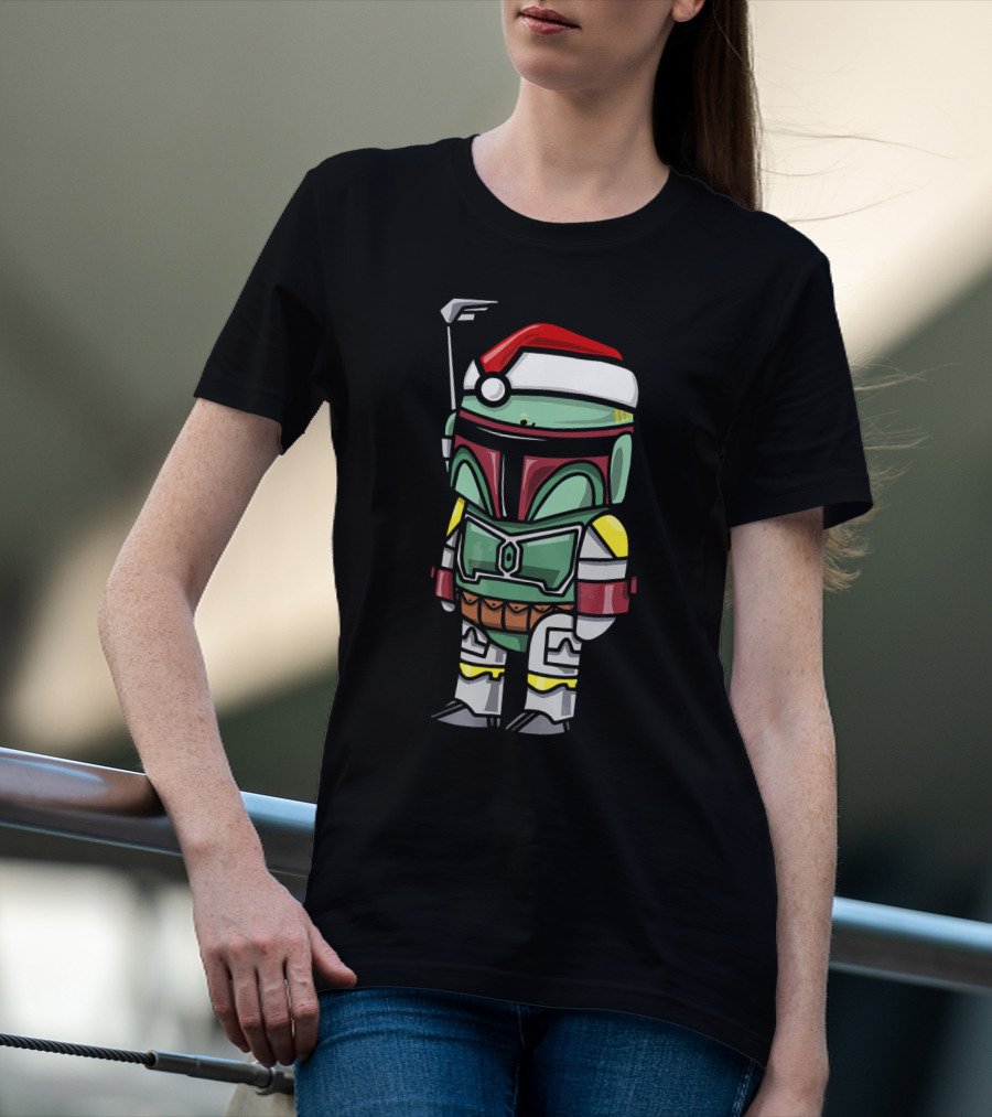 Boba Fett Wearing Santa Hat Star Wars Cartoon Character T-Shirt