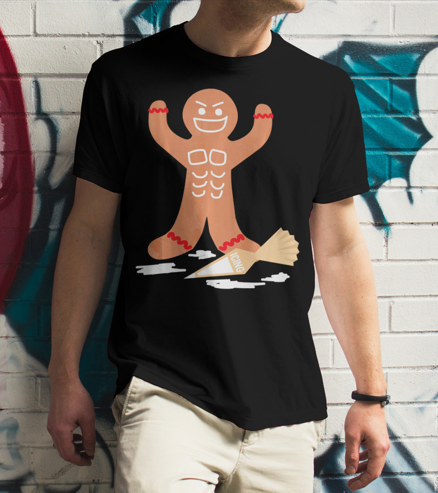 Christmas Gingerbread Muscle Man With Icing Power T-Shirt
