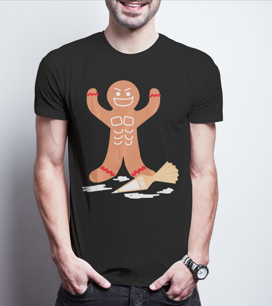 Christmas Gingerbread Muscle Man With Icing Power T-Shirt