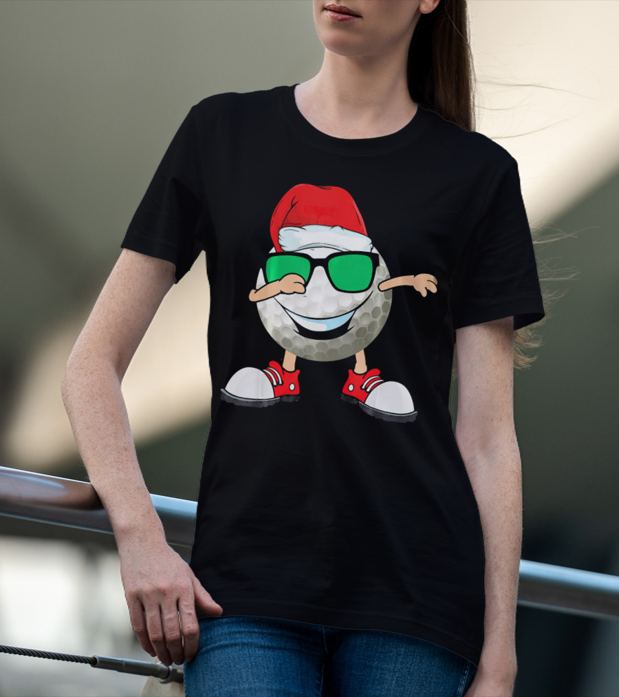 Dabbing Golf Ball With Santa Hat And Sunglasses T-Shirt