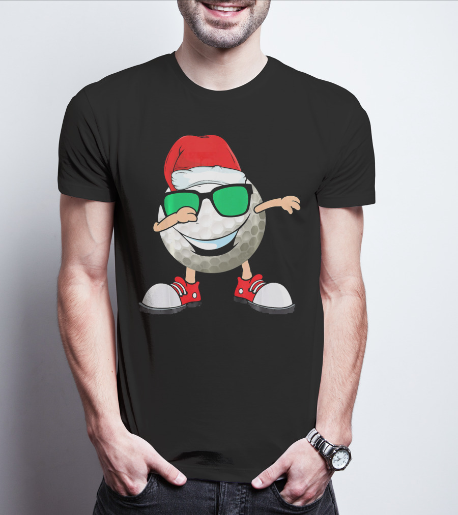 Dabbing Golf Ball With Santa Hat And Sunglasses T-Shirt