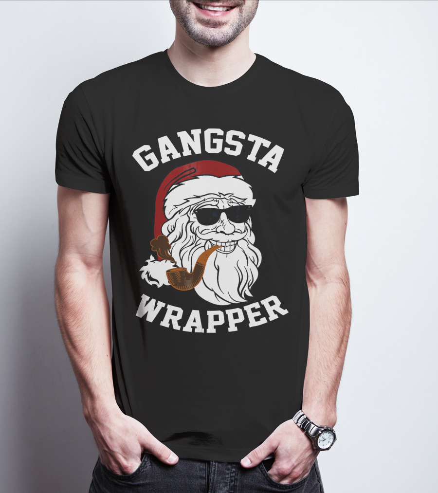 Gangsta Wrapper Santa Smoking Pipe With Sunglasses T-Shirt