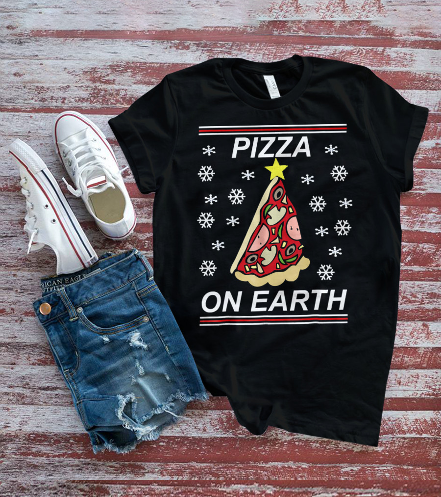 Pizza On Earth Holiday Slice Snowflakes T-Shirt