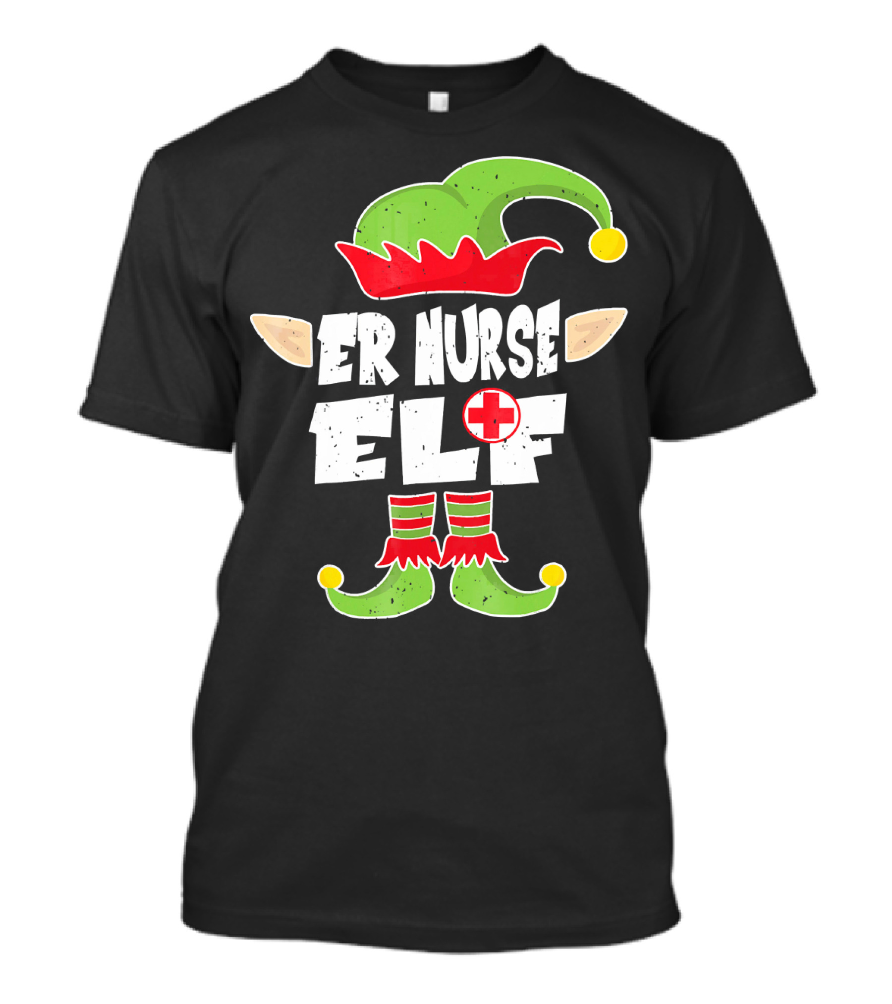 ER Nurse Elf Emergency Squad Christmas Hat And Shoes T-Shirt