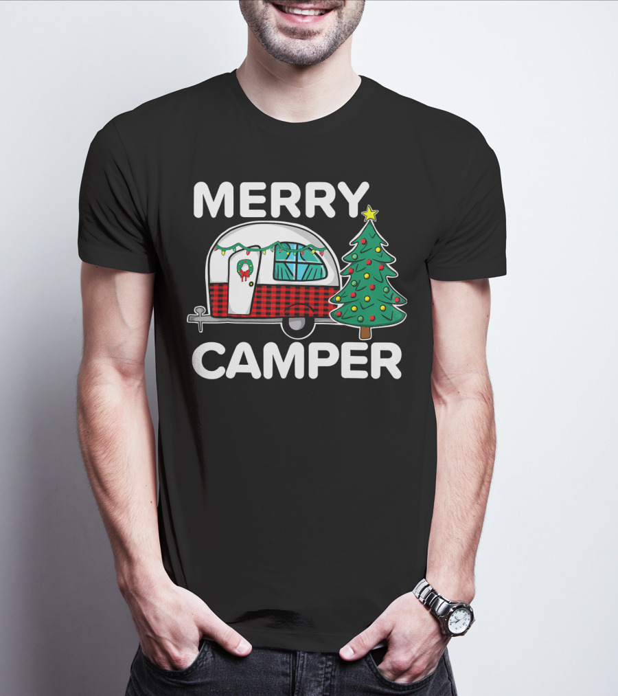 Merry Camper Vintage Camper Christmas Tree Retro Holiday Decor T-Shirt