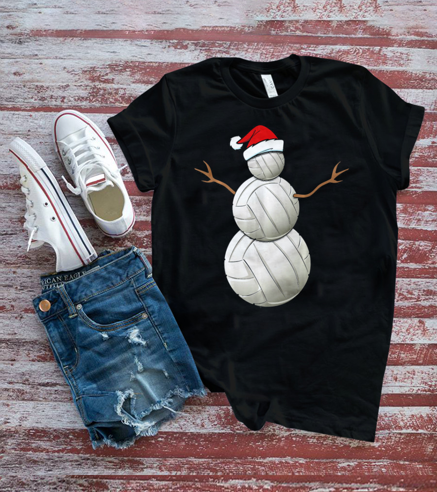 Snowman Volleyball Santa Hat Funny Christmas Balls T-Shirt