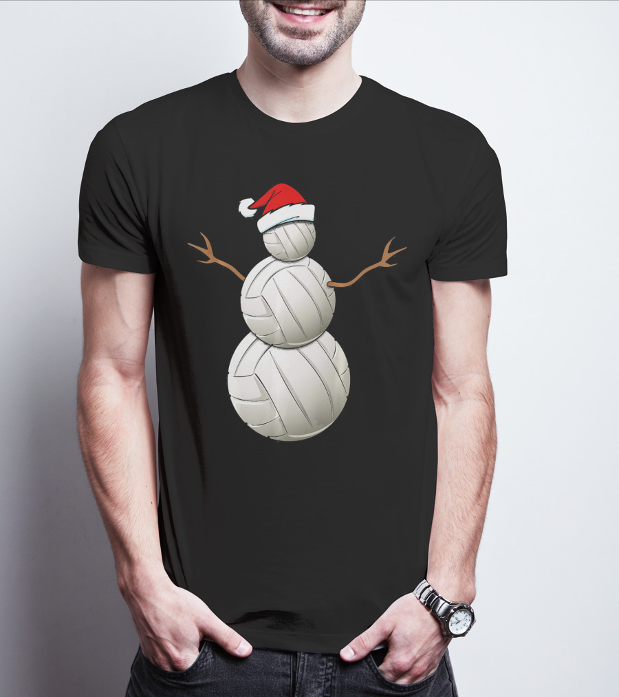 Snowman Volleyball Santa Hat Funny Christmas Balls T-Shirt