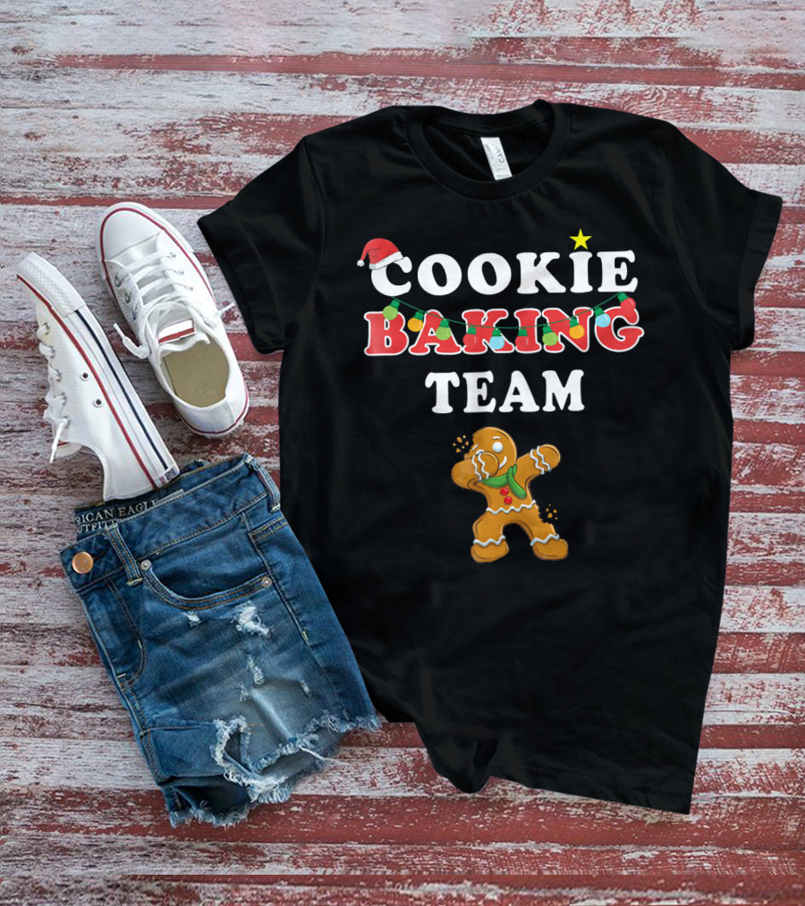 Cookie Baking Team Christmas Gingerbread Santa Lights Holiday T-Shirt