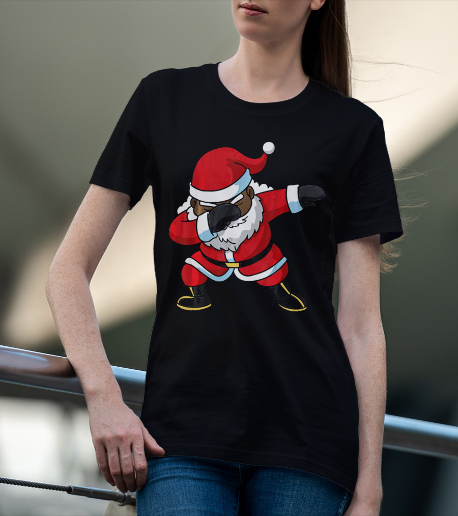 Christmas Dabbing Black Santa Claus Gesture T-Shirt