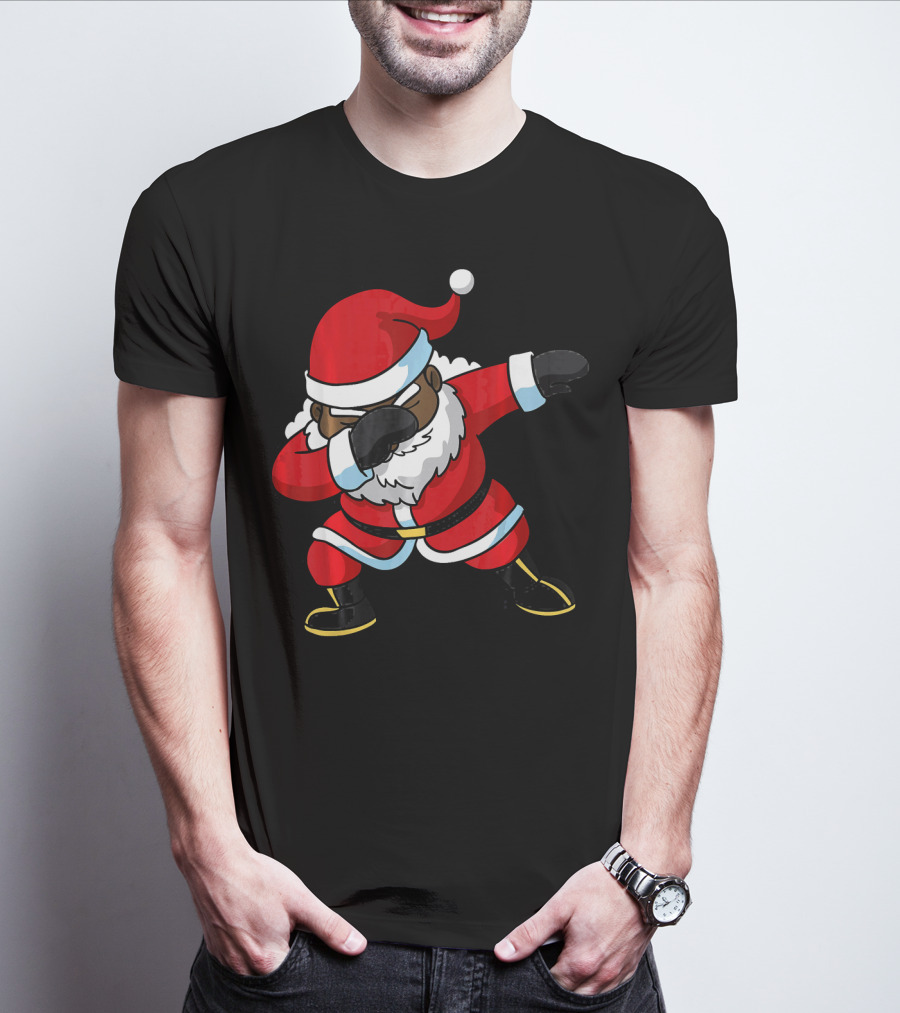 Christmas Dabbing Black Santa Claus Gesture T-Shirt
