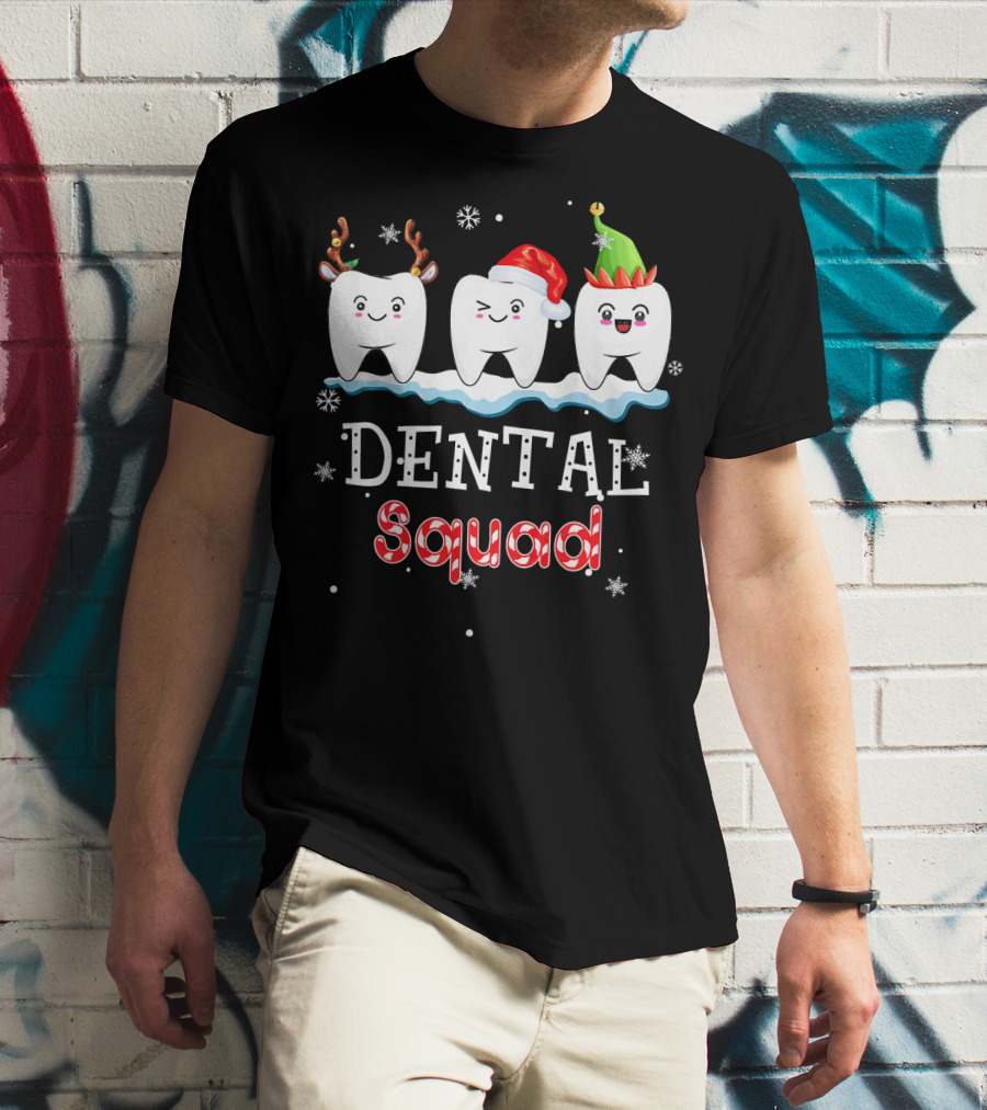 Christmas Dental Squad Hygienist Dentist Festive Teeth Reindeer Santa Elf T-Shirt