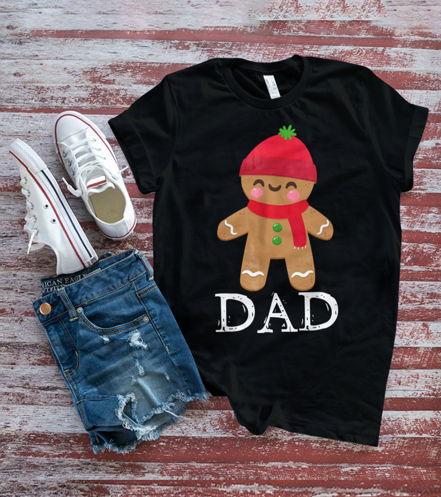 Gingerbread Dad Christmas Matching Pajama Festive Holiday Red Hat Scarf T-Shirt