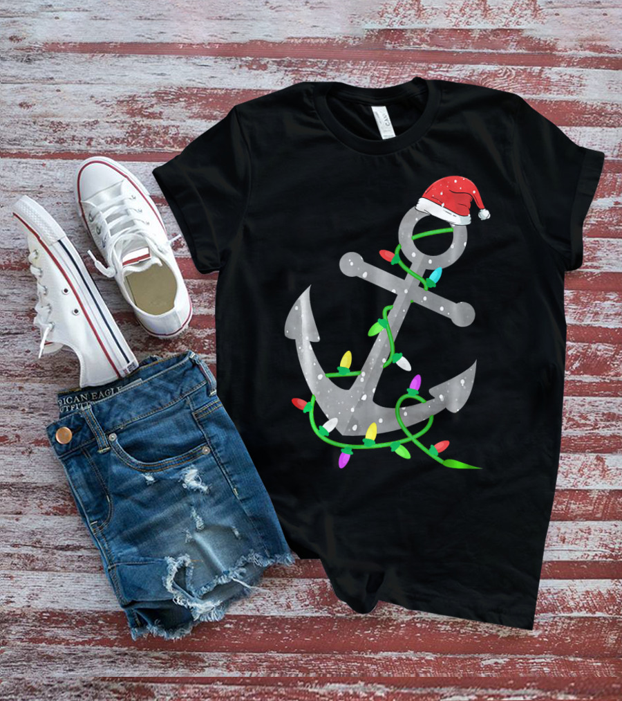 Merry Captain Santa Anchor With Christmas Lights T-Shirt
