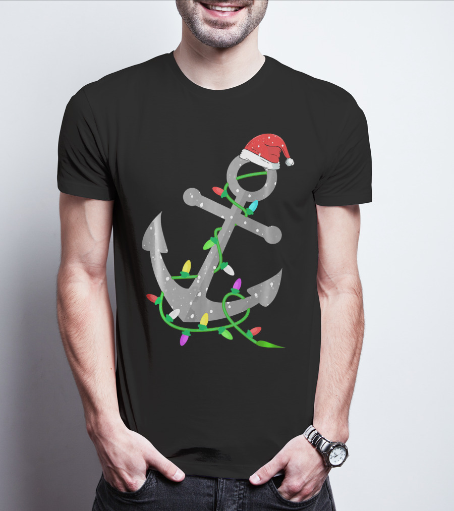 Merry Captain Santa Anchor With Christmas Lights T-Shirt