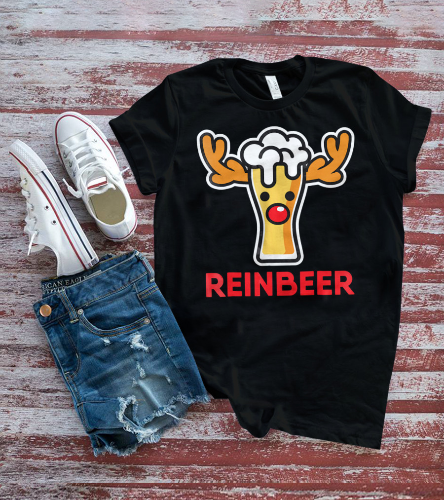 Rein Beer Reindeer With Antlers And Foamy Beer Head T-Shirt