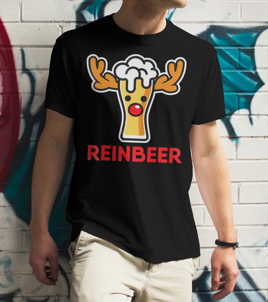 Rein Beer Reindeer With Antlers And Foamy Beer Head T-Shirt