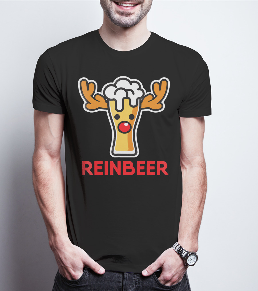Rein Beer Reindeer With Antlers And Foamy Beer Head T-Shirt