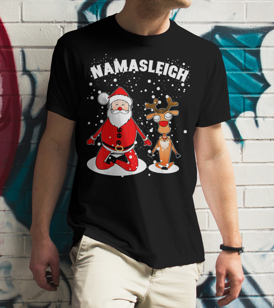 NamaSleigh Funny Christmas Yoga Santa And Reindeer Meditation T-Shirt