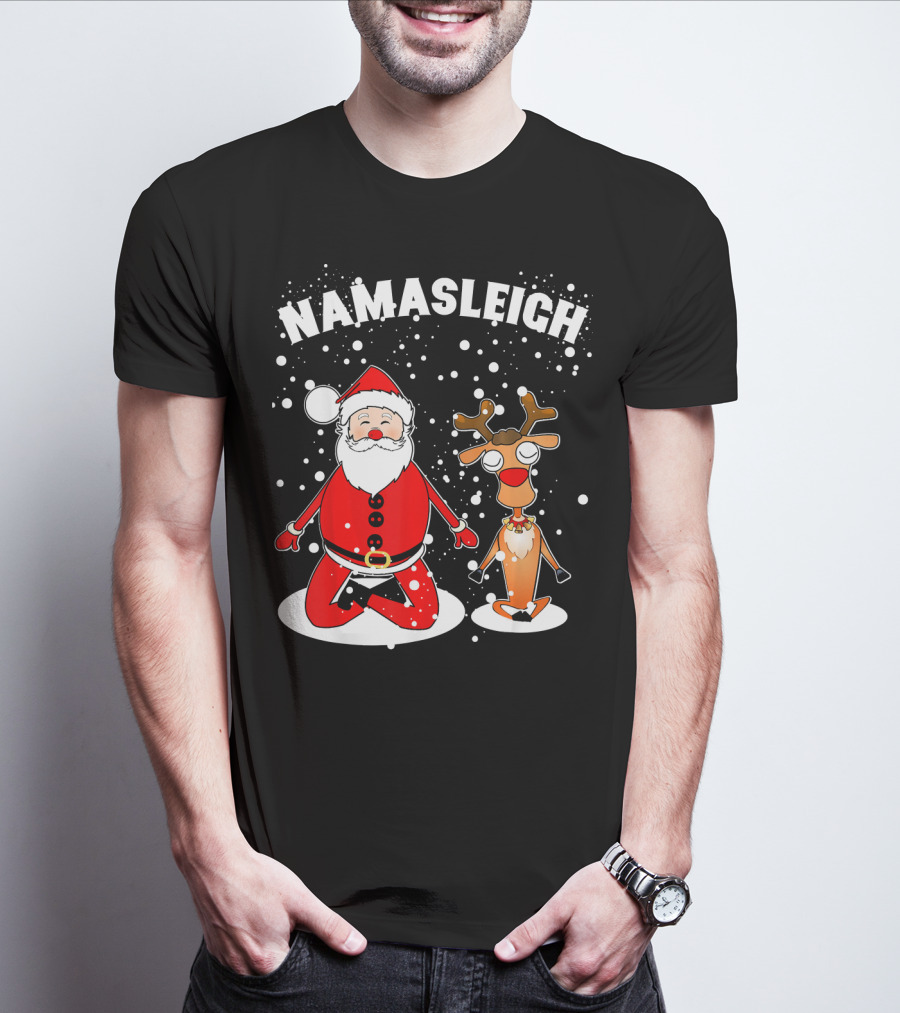 NamaSleigh Funny Christmas Yoga Santa And Reindeer Meditation T-Shirt
