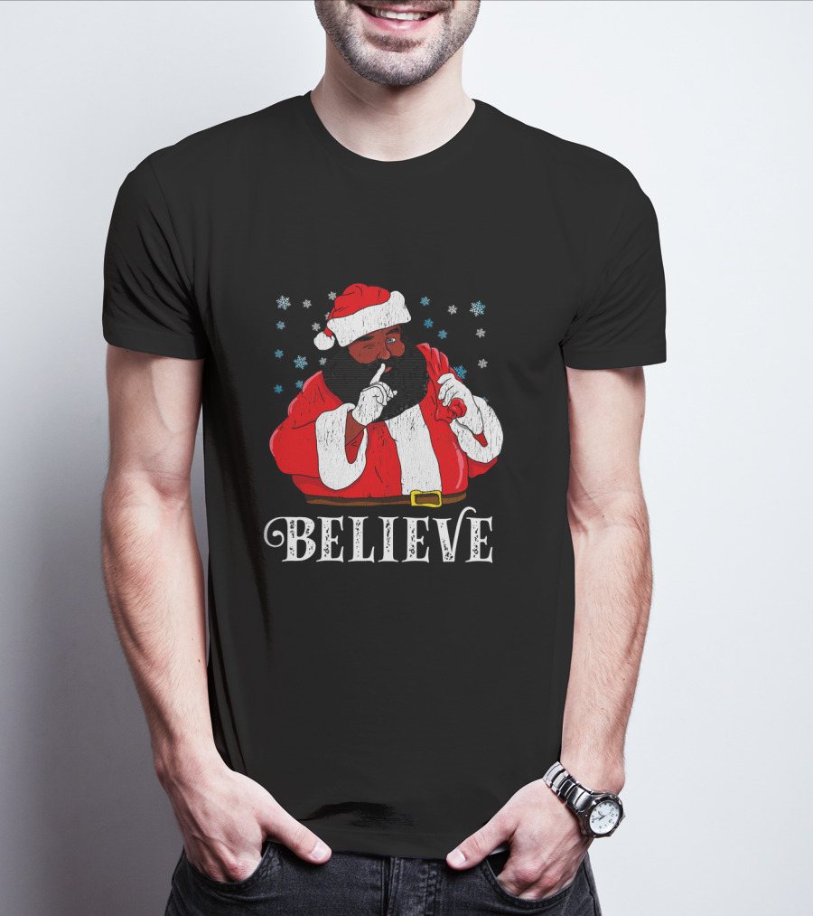 Believe Santa African Christmas Snowflakes T-Shirt