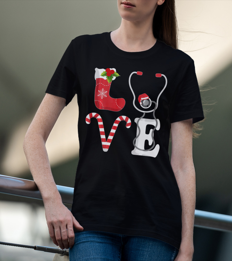 Christmas Nurse Love Santa Stethoscope T-Shirt