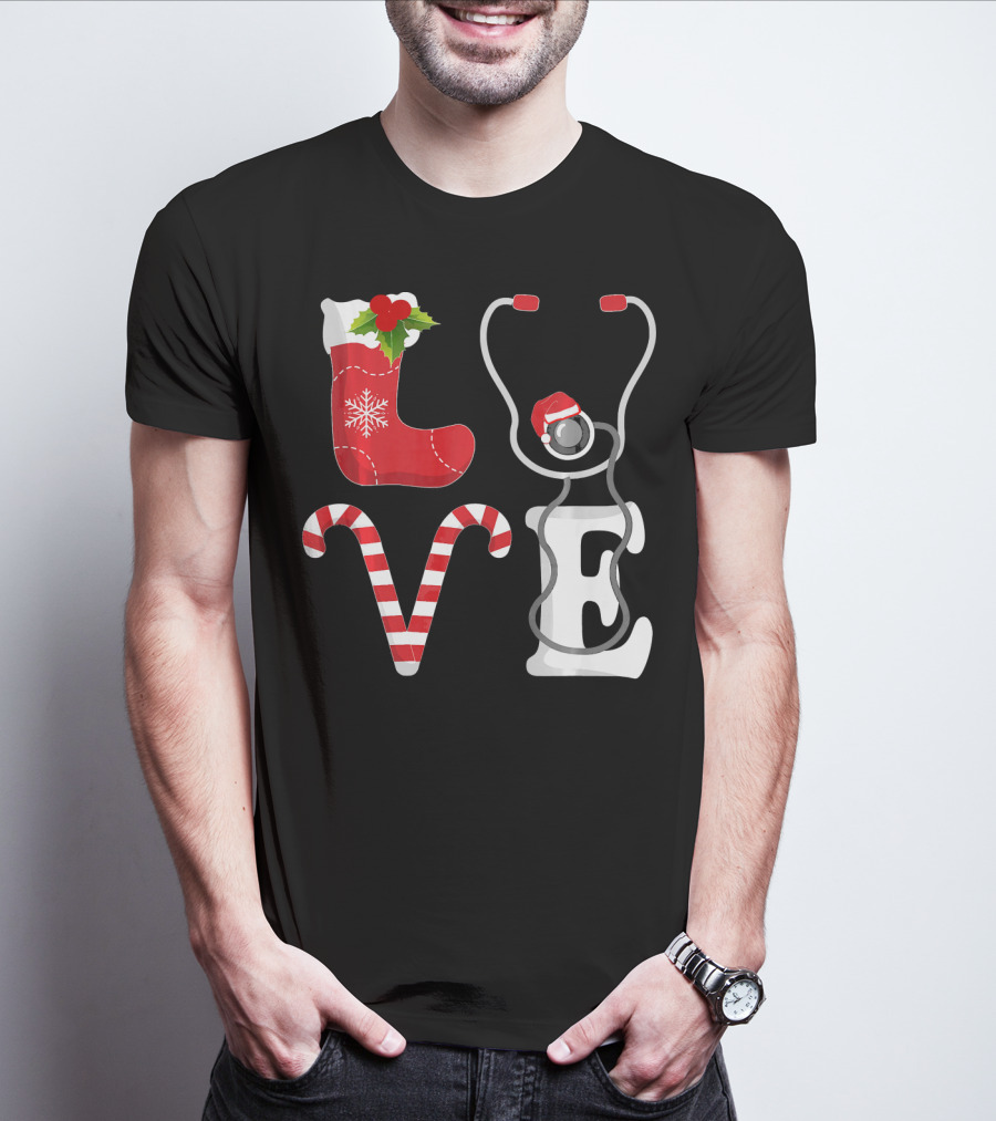 Christmas Nurse Love Santa Stethoscope T-Shirt