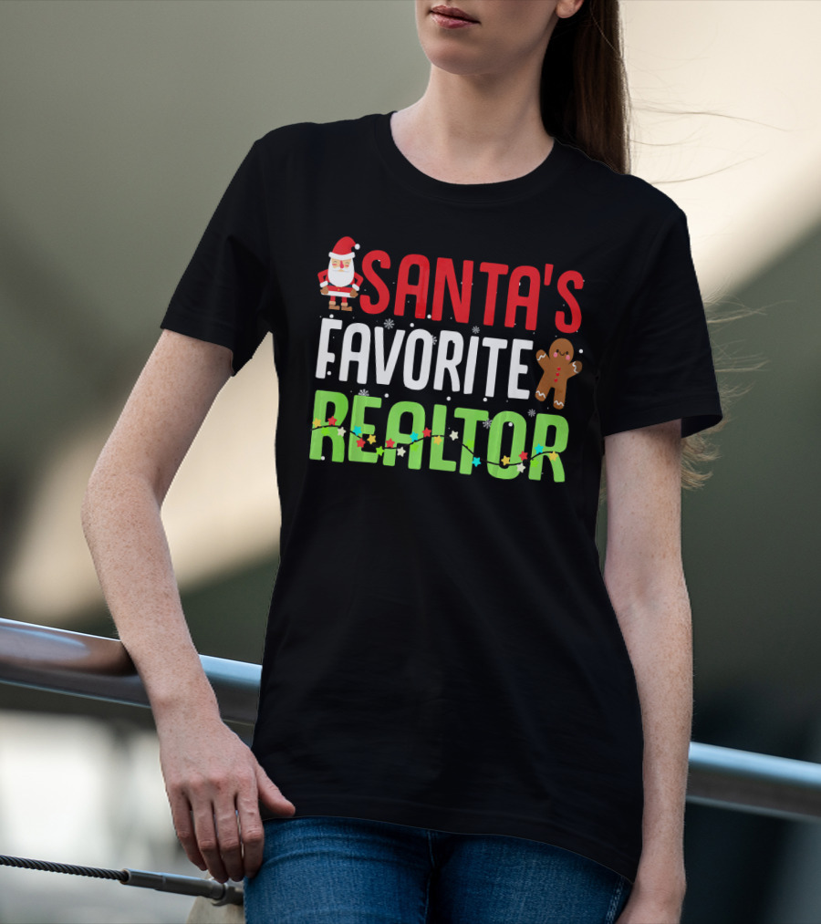 Santa's Favorite Realtor Gingerbread Lights T-Shirt