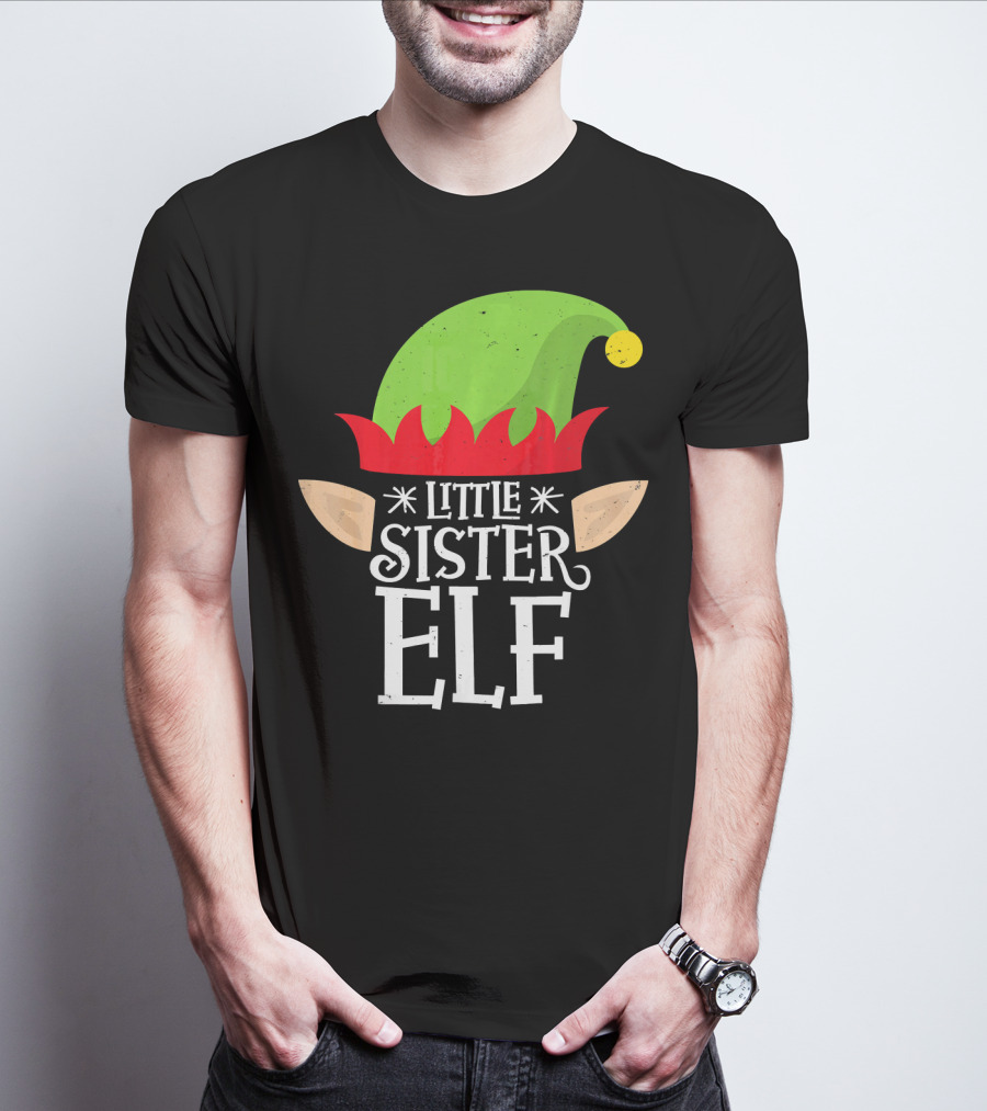 Little Sister Elf Santa Hat Ears Christmas Helper T-Shirt