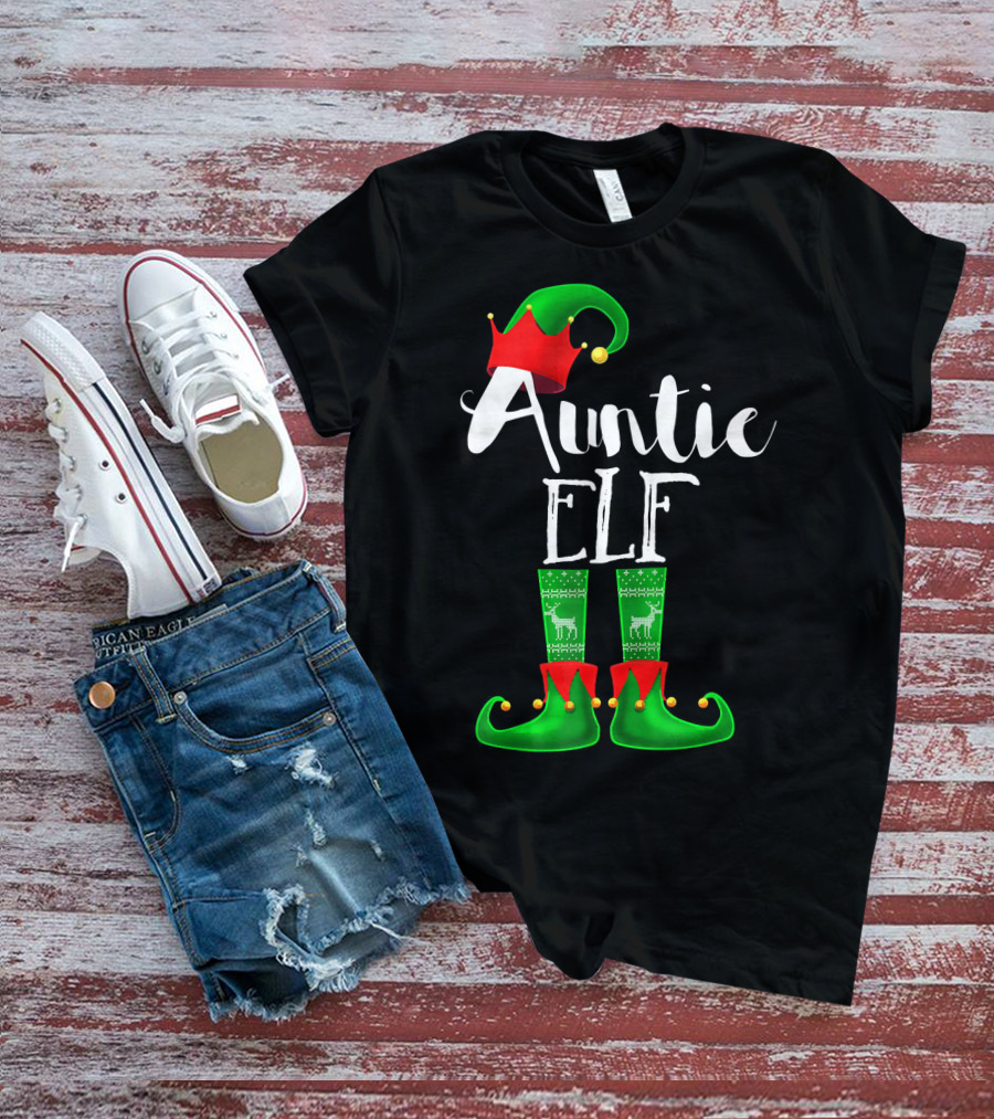 Auntie Elf Matching Family Christmas Socks And Hat T-Shirt