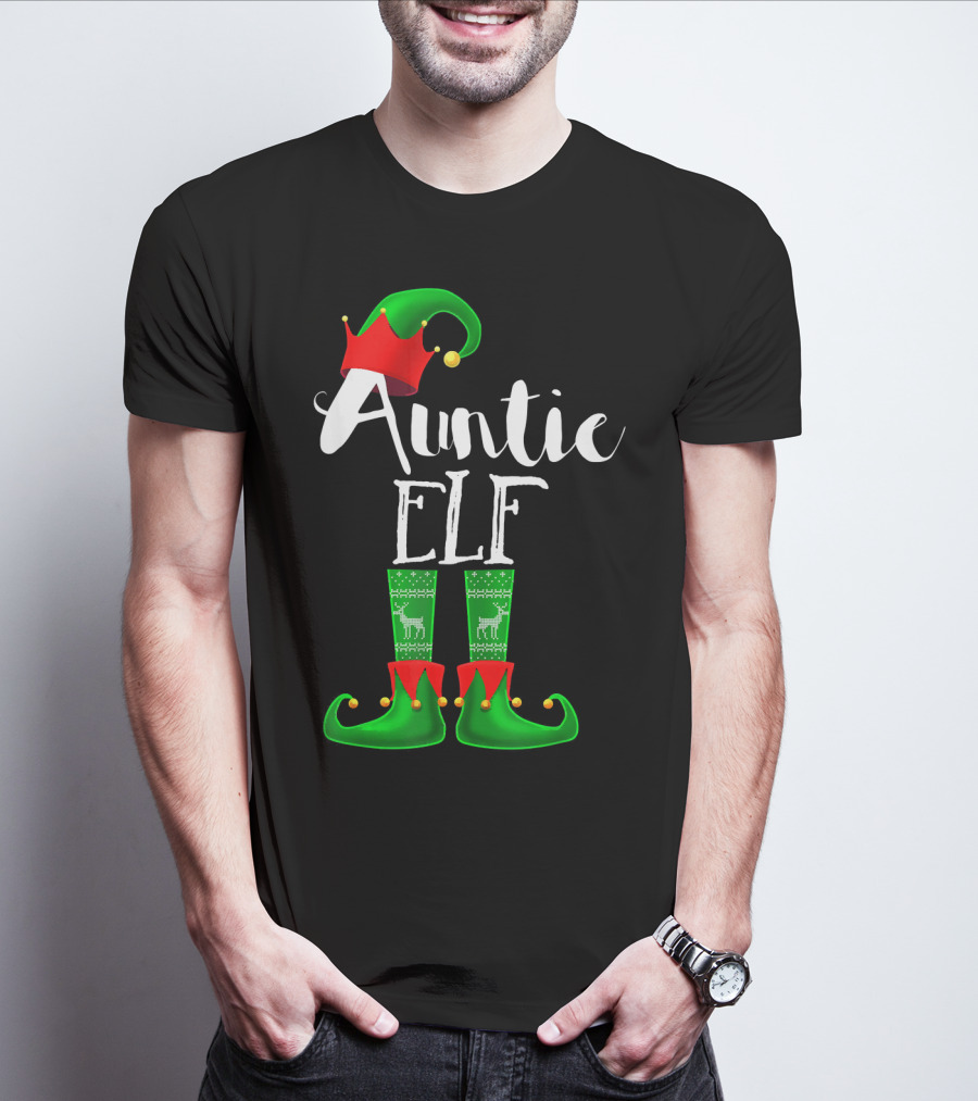 Auntie Elf Matching Family Christmas Socks And Hat T-Shirt