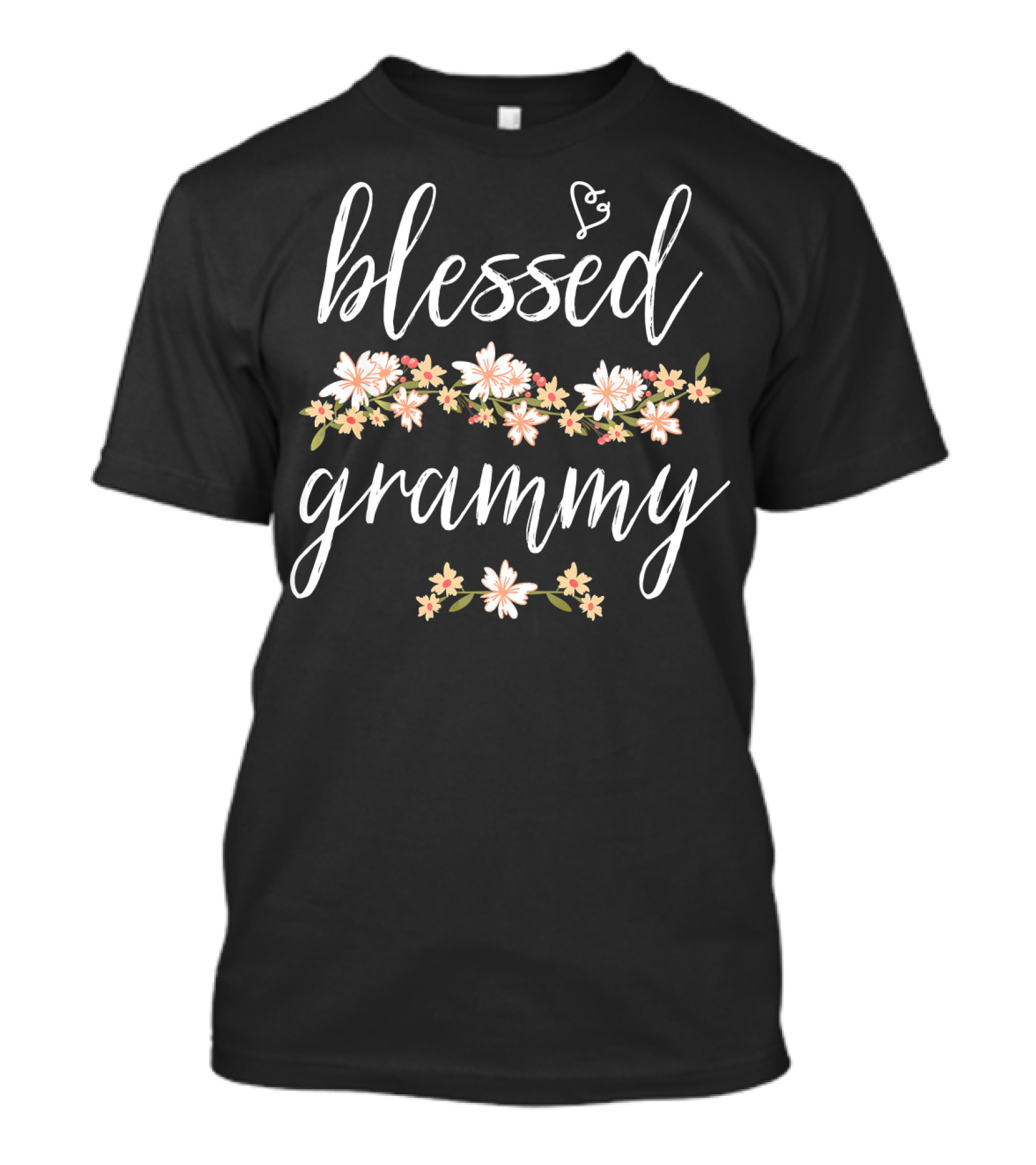 Blessed Grammy Floral Design White Script T-Shirt