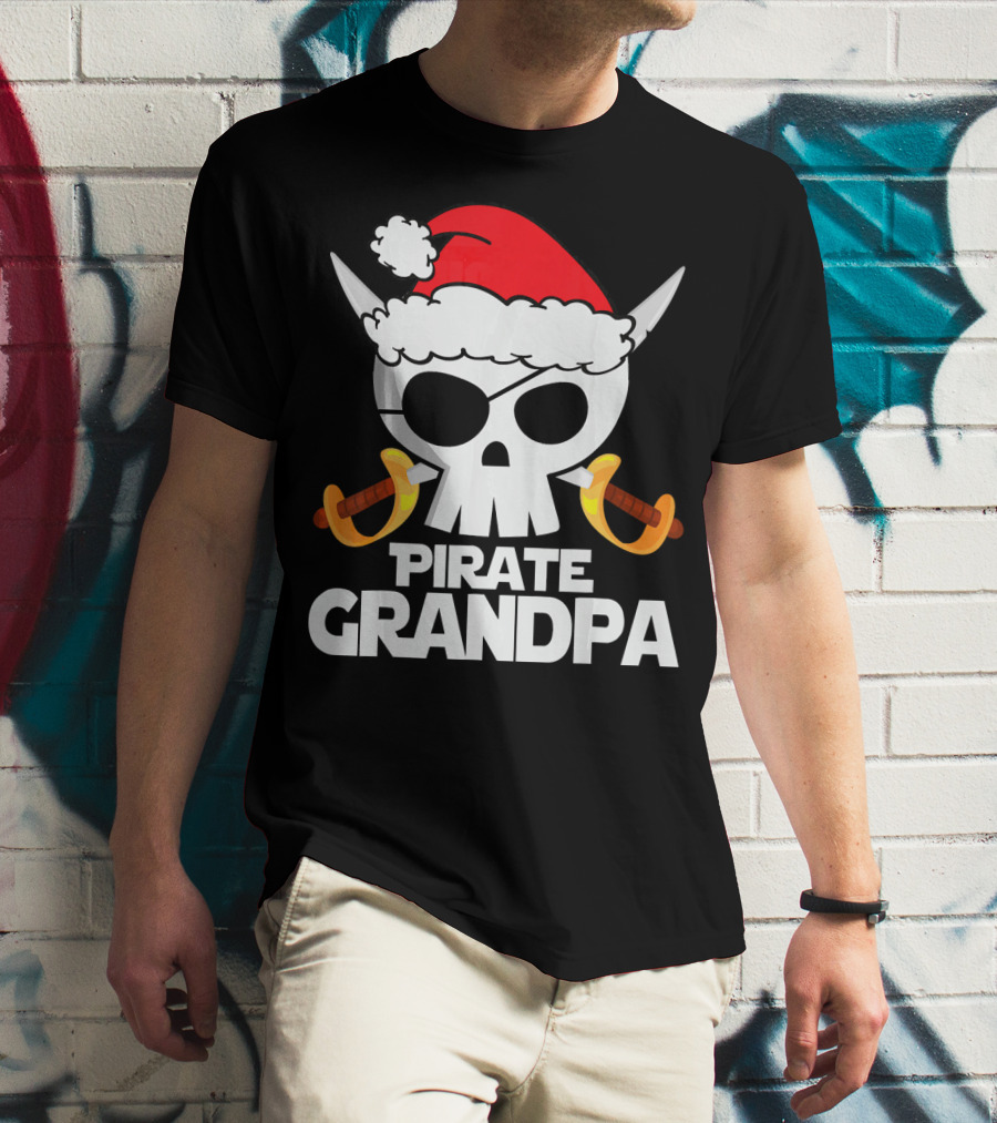 Pirate Grandpa Santa Skull With Swords Christmas Humor T-Shirt
