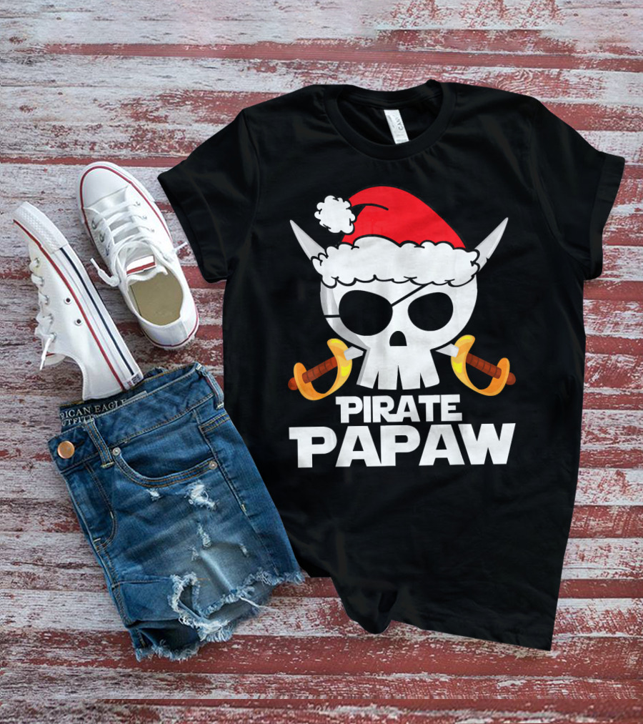 Santa Claus Pirate Papaw Skull With Swords T-Shirt
