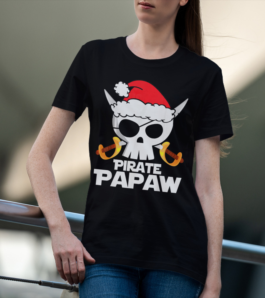 Santa Claus Pirate Papaw Skull With Swords T-Shirt